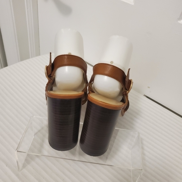 Ann Taylor Cognac in Color Leather Double Strap Buckle Close Block Sanda… - Picture 6 of 13